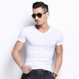 Men's Tank Tops Summer Men's Clothing Short Sleeve T-shirt Tight V-neck Pure Color Sportswear Korean Version Trend