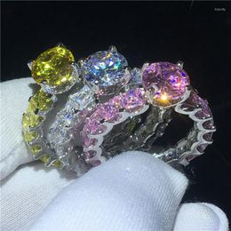 Wedding Rings Vintage 3 Colours Birthstone Ring Cz Stone Silver Colour Party Band For Women Men Luxury Finger Jewellery
