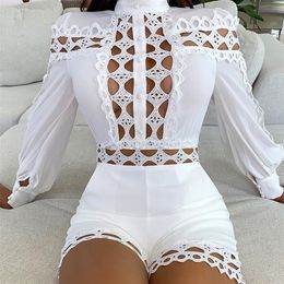 Women's Jumpsuits Rompers Elegant Office Lady Summer Holiday Hollow Out Night Party Women Jumpsuit Sexy Fashion Full Sleeve Playsuits 220929