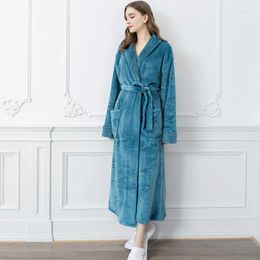 Women's Sleepwear Winter Couples Thicken Flannel Kimono Bathrobe Gown Nightwear Casual Soft Coral Fleece Nightgown Home Dressing