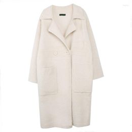 Women's Wool Women's & Blends 2022 Woollen Coats Imitation Lamb Lining Female Overcoats Plaid Thick Quality Loose Lady Clothes Warm