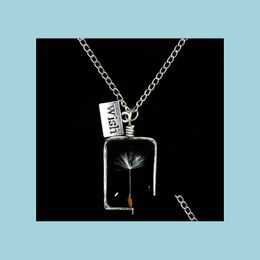 Pendant Necklaces Rec Transparent Dried Dandelion Pendant Necklace For Women Birthday Party Jewellery Alloy Chain Handmade Necklaces Dr Dhcgk