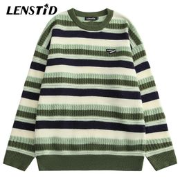 Men's Sweaters LENSTID Men Long Sleeve Knitted Jumper Hip Hop Striped Streetwear Harajuku Autumn Fashion Casual Pullovers Outwear 220930