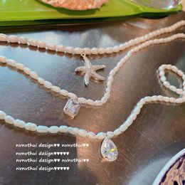 Chains Sparkling Water Drop Gem Freshwater Pearl Necklace Bright Streamer Zircon Shining Diamond Clavicle Chain Choker Pure