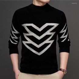 Men's Sweaters Autumn Winter Vintage Sweater Men Half Turtleneck Black Knitted Pullover Korean Fashion Casual Loose Knit Thick