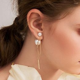 Dangle Earrings Charming Gold Tone For Women 2022 Unique Brief Faux Pearl Chain Drop Korean Jewellery