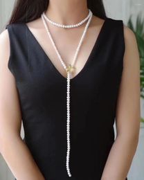 Chains Freshwater Pearl White Near Round 6-7mm Long Necklace 45inch Wholesale Beads Nature FPPJ Woman 2022