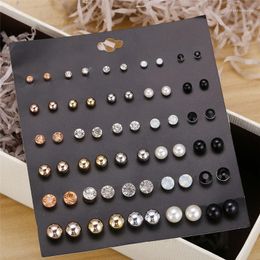 Stud Earrings Bohemian 30 Pairs/set Women's Round Ball Geometric Pearl For Women Girl Gifts Crystal Set Mix Jewellery