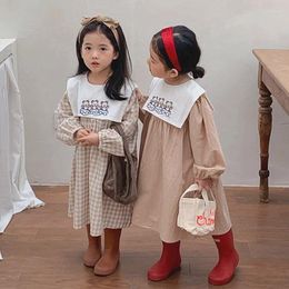 Girl Dresses 2022 Child Girls Collar Dress Spring Autumn Plaid Cotton Long Sleeve Kids One Piece Korean Style Children Clothing