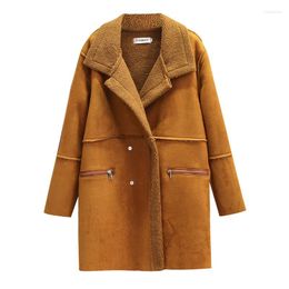 Women's Fur 2022 Cashmere Coat Women's Winter Parkas Fleece Thicken Warm Suit Collar Cotton Padded Jacket Loose Female Suede Coats G956