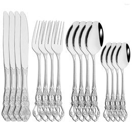 Flatware Sets 16Pcs Dinnerware Set Silver Cutlery Stainless Steel Royal Dinner Fork Knife Kitchen Spoon Western Tableware For Home