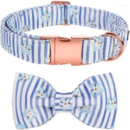 Dog Collars Personalised Unique Style Paws Summer Collar With Bowtie Blue Striped Pet For Large Medium Small
