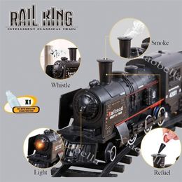 Diecast Model car B/O Railway Classical Freight Train Set Passenger Water Steam Locomotive Playset with Smoke Simulation Electric Toys 220930