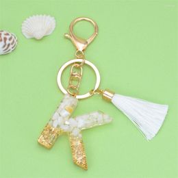 Keychains Fashion Bling Gradient Gold Foil A To Z Letter Keychain White Tassel Initial Alphabet Couple Backpack Ornaments