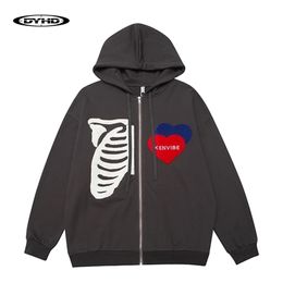 Men's Hoodies Sweatshirts Furry Skeleton Heart Oversized Zip Up Mens Hip Hop Streetwear Autumn Winter Loose Cotton Hooded Jackets Fleece 220930