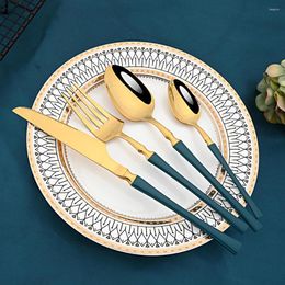 Flatware Sets Zoseil 24pcs Stainless Steel Cutlery Green Gold Set Tea Fork Tableware Dinnerware Forks Spoons Knives Home Kitchen