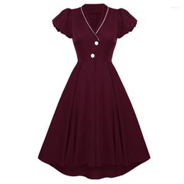 Casual Dresses 2022 Autumn Winter Women Christmas Dovetail Dress V Neck Puff Sleeve Contrast Color Homecoming With Invisible Zippper