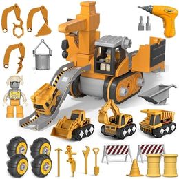 Diecast Model car Nut Disassembly Engineer Car Loading 4 In1 Deformed Engineering Truck Excavator Children Screw Boy Creative EducationAa Toys DIY 220930