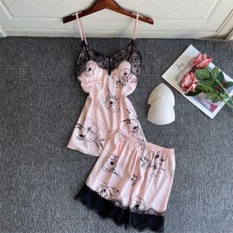 Home Clothing Pajamas Set Strap Top&Shorts Sexy Women Sleepwear Intimate Lingerie Print Pyjamas 2PCS PJS Suit Soft Lounge Wear Nightwear