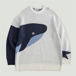 Men's Sweaters Vintage Fashion Cute Whale Knitted Sweater Men Streetwear Harajuku Oversize Loose Casual Cashmere Knit Pullover Unisex Tops 220930