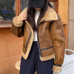 Faux Fur Vintage Women Leather Coat Parkas 2022 Female Casual Thick Warm Autumn Winter Down Coats Loose Jackets Overcoats PA16 Y2209