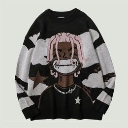 Mens Sweaters Fashion Harajuku Vintage Cartoon Anime Knitted Jumper Sweater Mens Hip Hop Streetwear Oversize Loose Casual Ugly Unisex 220930