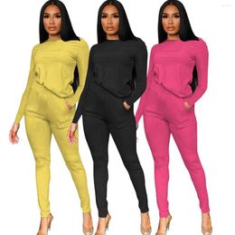 Women's Two Piece Pants Women Long Sets 2 Pieces Sleeve T-shirt Top Sexy Club Outfits Solid Spring Clothes Jogging Suits 2022