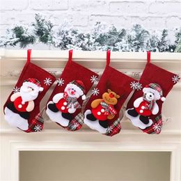 Christmas Cartoon Stocking Santa Claus Snowman Elk Xmas Sock Candy Gift Socks Bag Festival Hanging Decor Props Party Supplies RRB15936