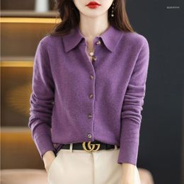 Women's Knits Women's Wool Knit Cardigan Jacket Loose Polo Collar Sweater Outer Solid Colour Button Shirt Pullover French 2022 Autumn