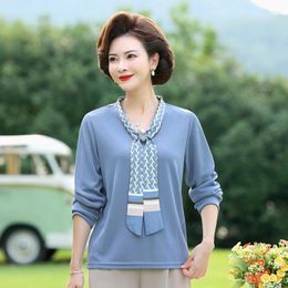 Frauen T-shirts Frau Koreanischen Stil T Femme 2022 Frühling Herbst Mode Hemd Tops Krawatte Hals Langarm T-shirt Pullover 5XL