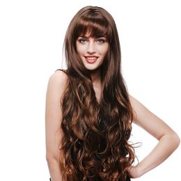 European and American Style Wig Big Wave Long Curly Hair Straight Bangs Fashion Lady Super Long Curly Hair Chemical Fibre Wig Sheath