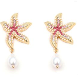 Dangle Earrings Fashion Cute Pink Starfish Pearl Drop For Woman