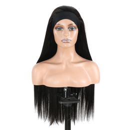 Long Straight Hair Wigs Black Hair Band Head Cover Wig Supply