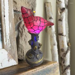 Table Lamps Bird Lamp Cardinal Red Stained Resin Night Light For Bathroom Bedroom Cave Hallway Stairs Accent Gift