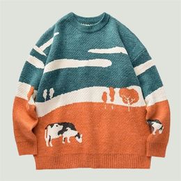 Men's Sweaters Vintage Winter Youth Men Cows Fashions Korean O-Neck Oversized Knitted Pullover Women Casual Harajuku Clothes Mens 220930