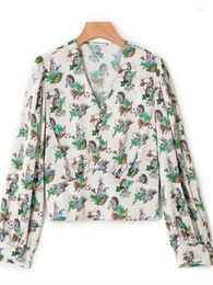 Women's Blouses Women Fresh Animal Print Long Sleeve Buttons Top 2022 Early Autuumn V-neck Shirt For Ladies
