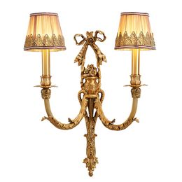 Bedroom Cooper Wall Lamp European Fabric Countryside Carved Brass Bow tie Living Room Wall Light
