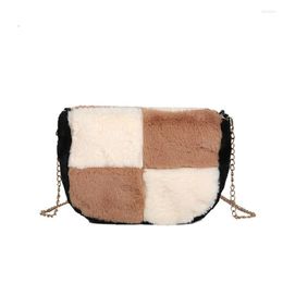 Evening Bags Checkered Women's Shoulder Bag Faux Fur Winter Messenger High Quality 2022 Handbag Discount Shopping