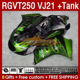 Fairings green flames & Tank OEM For SUZUKI RGVT RGV 250CC 250 CC 1988-1989 Bodys 159No.167 RGV250 VJ21 SAPC RGVT250 RGV-250 88 89 RGVT-250 RGV-250CC 1988 1989 ABS Fairing