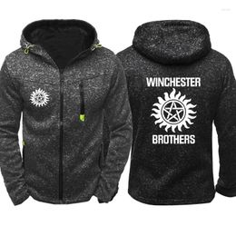 Men's Hoodies Supernatural Men Winchester Bros Mens Sportswear Fleece Warm Zipper Jacket Hooded Sweatshirt Hip Hop Harajuku Tracksuit