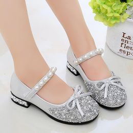 Flat Shoes Gold Silver Pink Childrens Leather Girls Kids Rhinestone Princess For Wedding And Party Girl Dance 3 4 5-14T