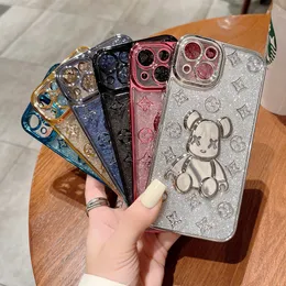 Electroplated Giltter Powder Bear Phone Cases Case for IPhone 14 13 12 11 pro max XR XS X Fashion Protective Cover