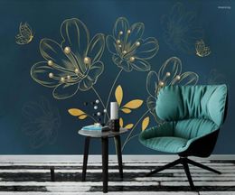 Wallpapers Customised Large-scale 3D Mural Wallpaper Light Luxury Flowers Hand-painted Butterfly Background Wall European Simplicity