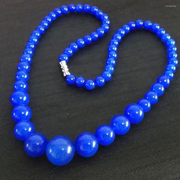 Chains Natural Stone Fashion Style 6-14mm Blue Chalcedony Jades Round Beads Necklace For Women Chain Choker Jewellery 18inch GE4032