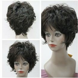 Short Curly Women Wig Ladies Daily Hair Dark Brown Black Cosplay Wigs