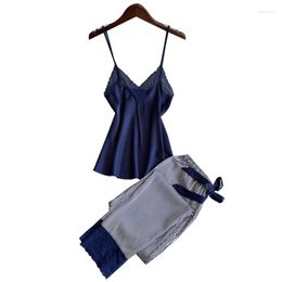 Home Clothing Satin Pajamas Set Women Sexy Sleepwear 2PCS Strap Top&Pants Lady Intimate Lingerie Loose Nightwear Pyjamas Casual Clothes