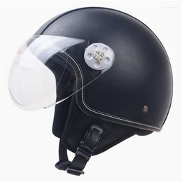 Motorcycle Helmets Leather Helmet DOT Approved Cover 3/4 Jet For Scooter Curiser Open Face Man And Lady