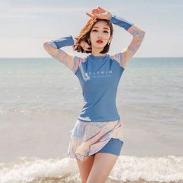 Women's Tracksuits Women's Swimwear Split Sports SkirtStyle LongSleeved Sunscreen Swimsuit Swimming Class Korea Thin TwoPiece Bathing Suit 220929