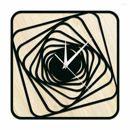 Wall Clocks Spiral Square Black Wood Rustic Clock Original Shrinking Minimalist Modern Design Watch Geometric Home Room Decor