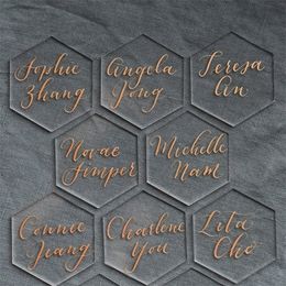 Greeting Cards 20pcs Clear Acrylic Hexagon Blank Place Laser Cut Sheet Plain Tiles Wedding Decoration For Table Numbers Guest Name 220930